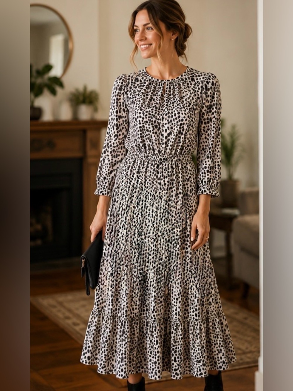 A New Day Leopard Print Tiered Midi Dress XS